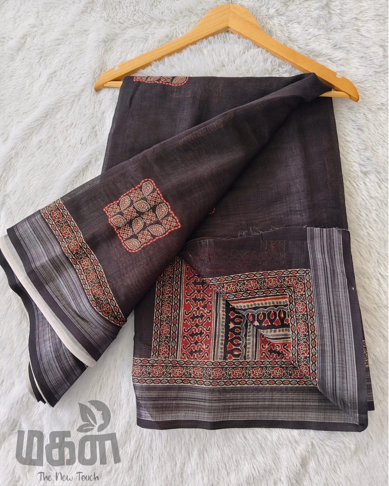 Linen cotton with ajrak print(Black) - Image 3