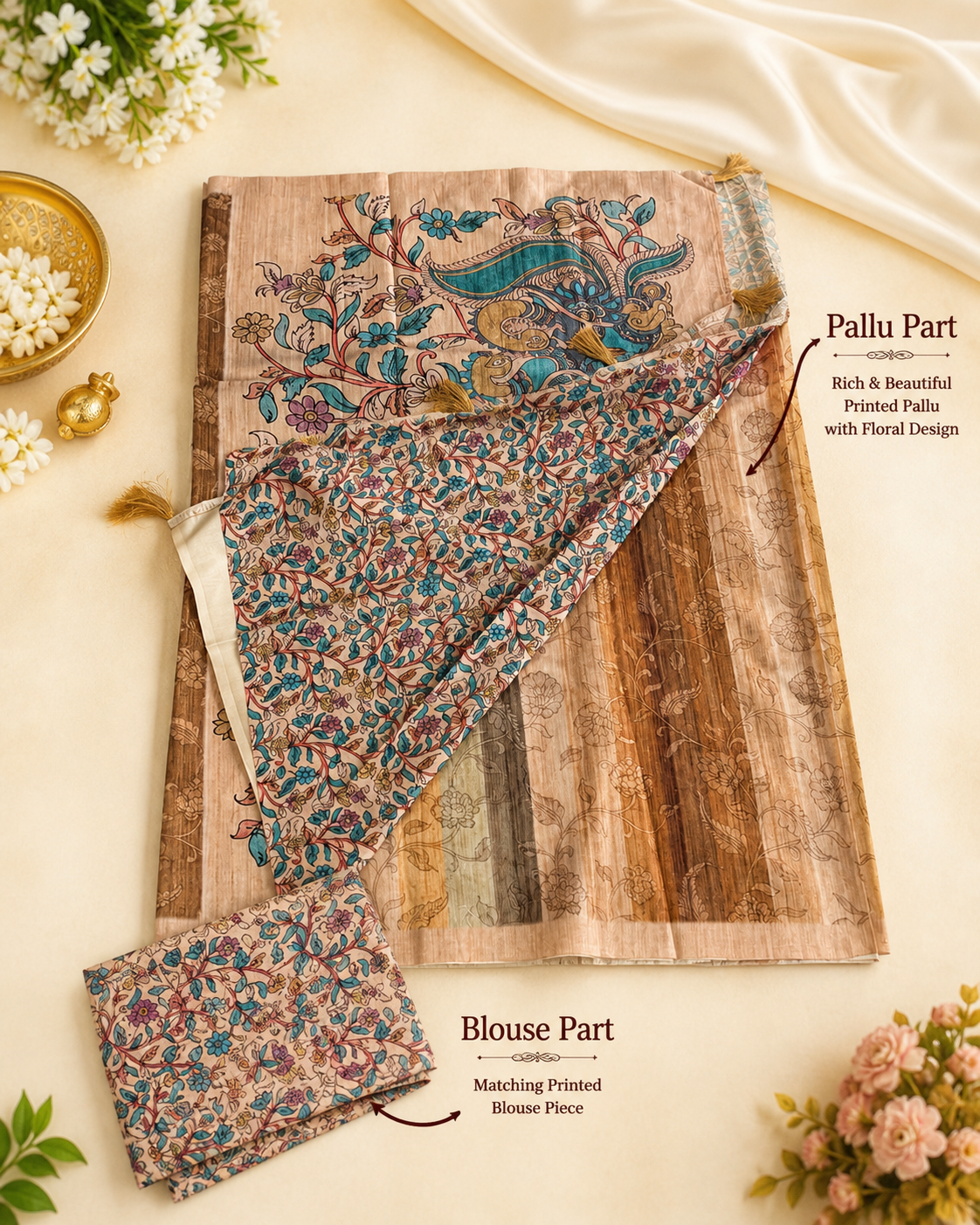 Floral saree kalamkari blouse - Image 2