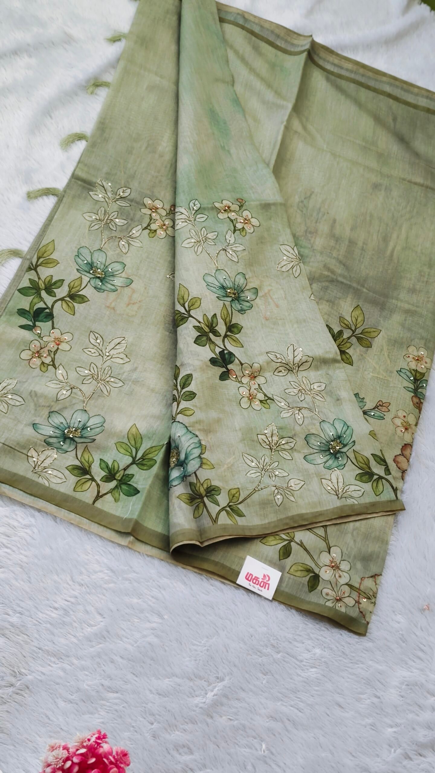 French knot linen saree - Image 2
