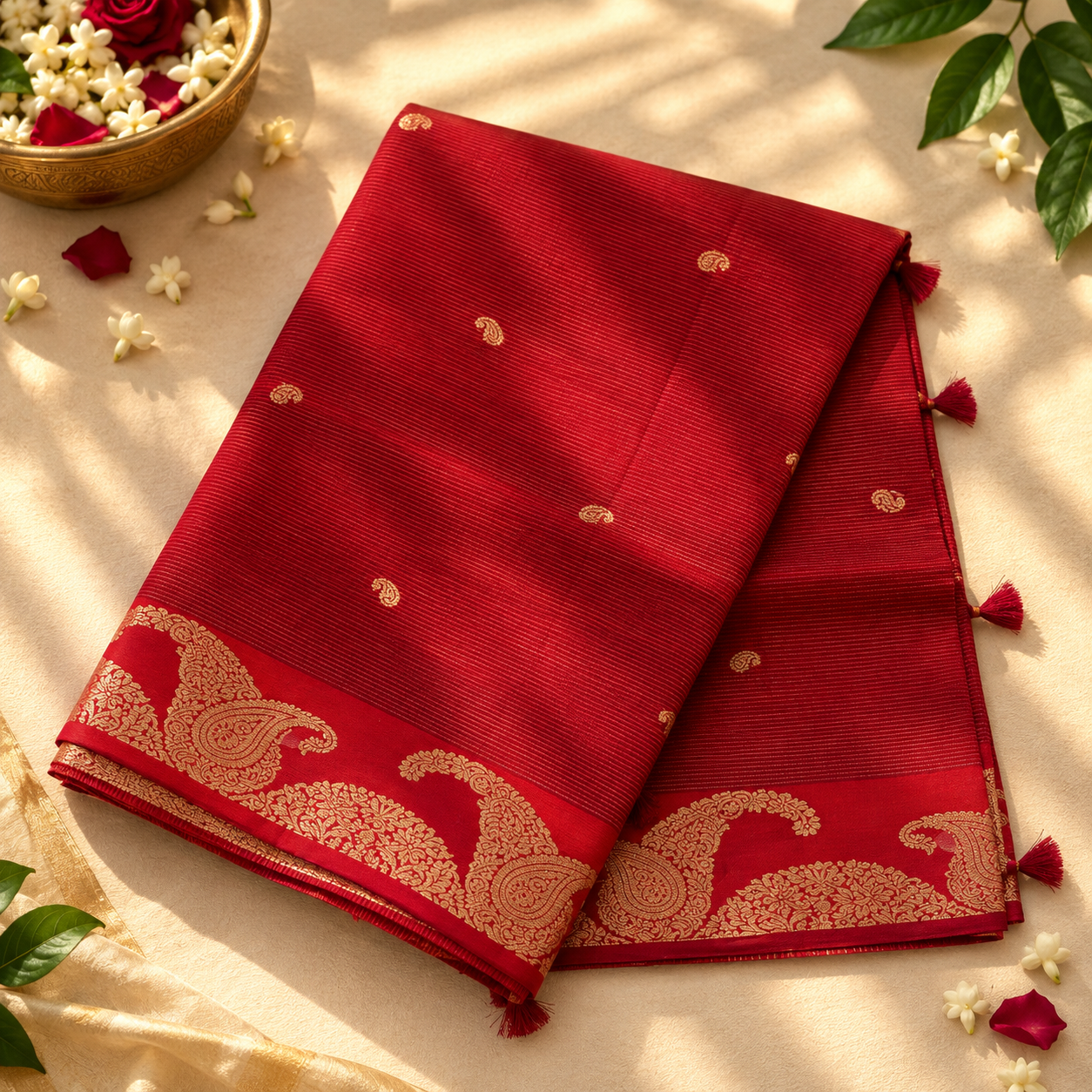 ❤️ Royal Crimson Paisley Weave Saree