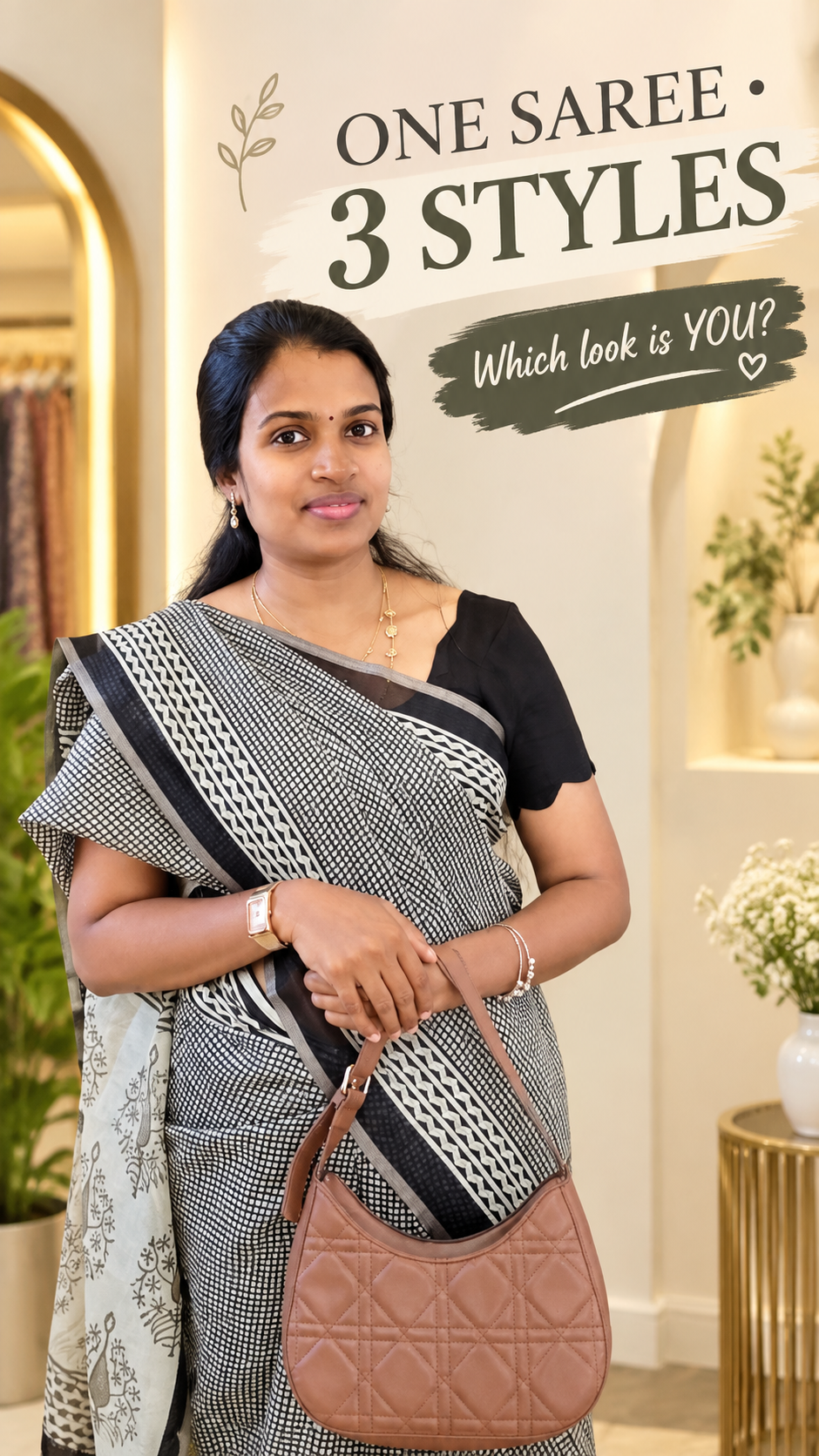 Black & White Printed Cotton Saree | Office & Daily Wear
