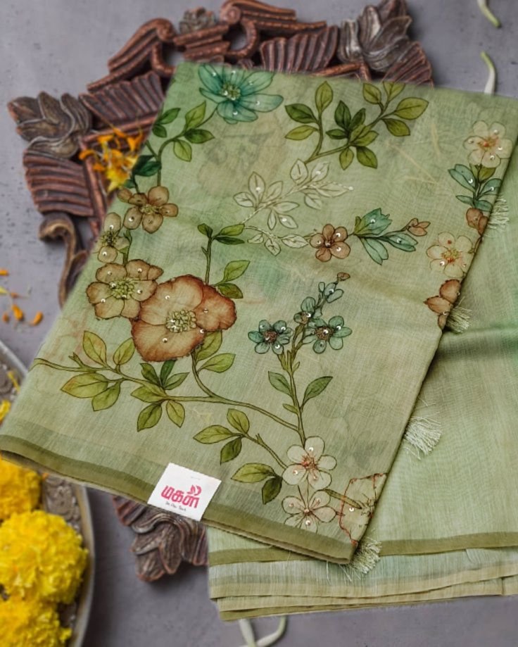 French knot linen saree