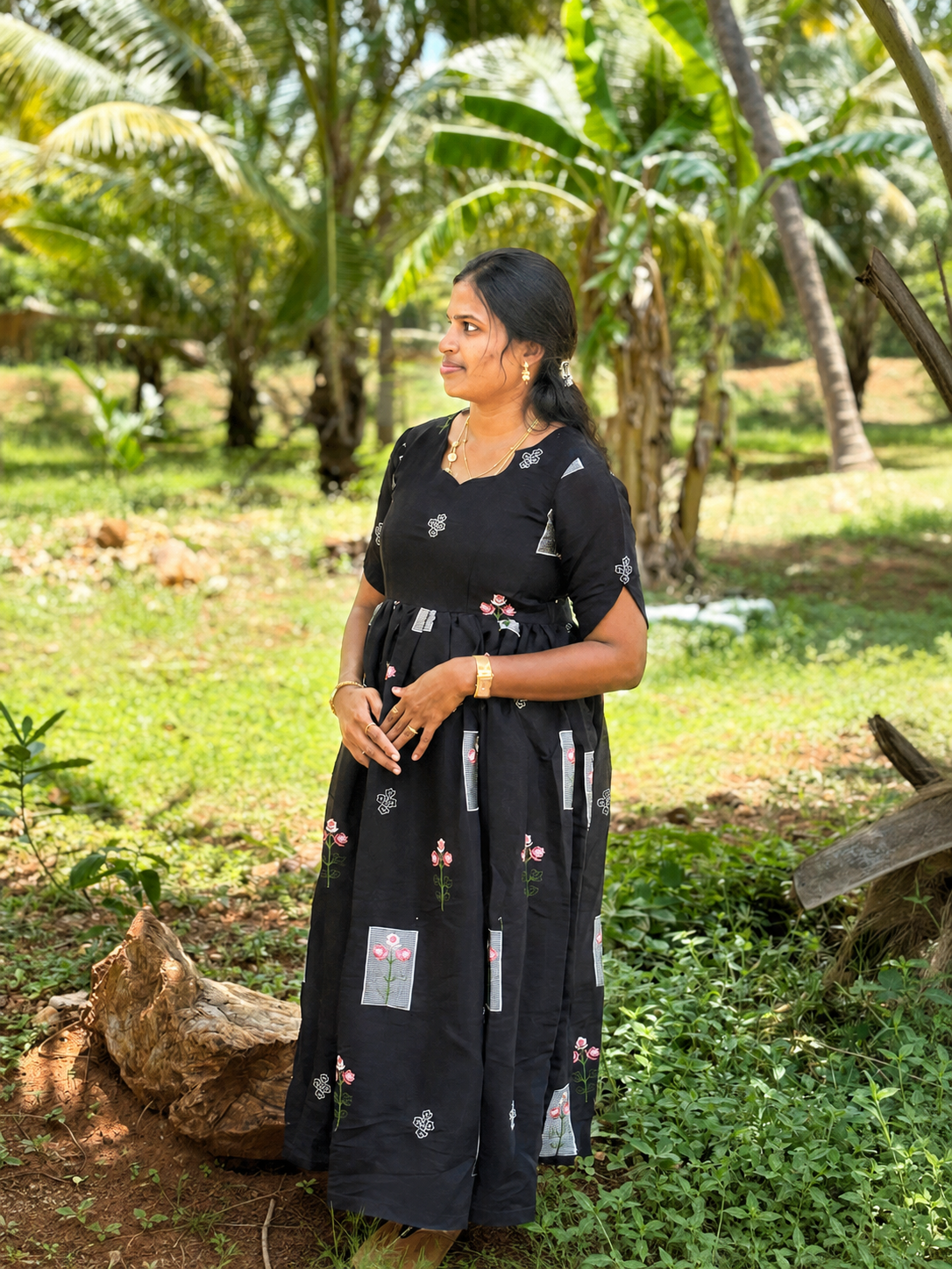 Rosy Black Floral Dress for Women | Elegant Printed Dress | Magal Clothing - Image 3