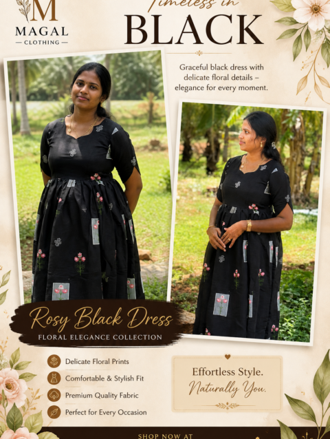 Rosy Black Floral Dress for Women | Elegant Printed Dress | Magal Clothing