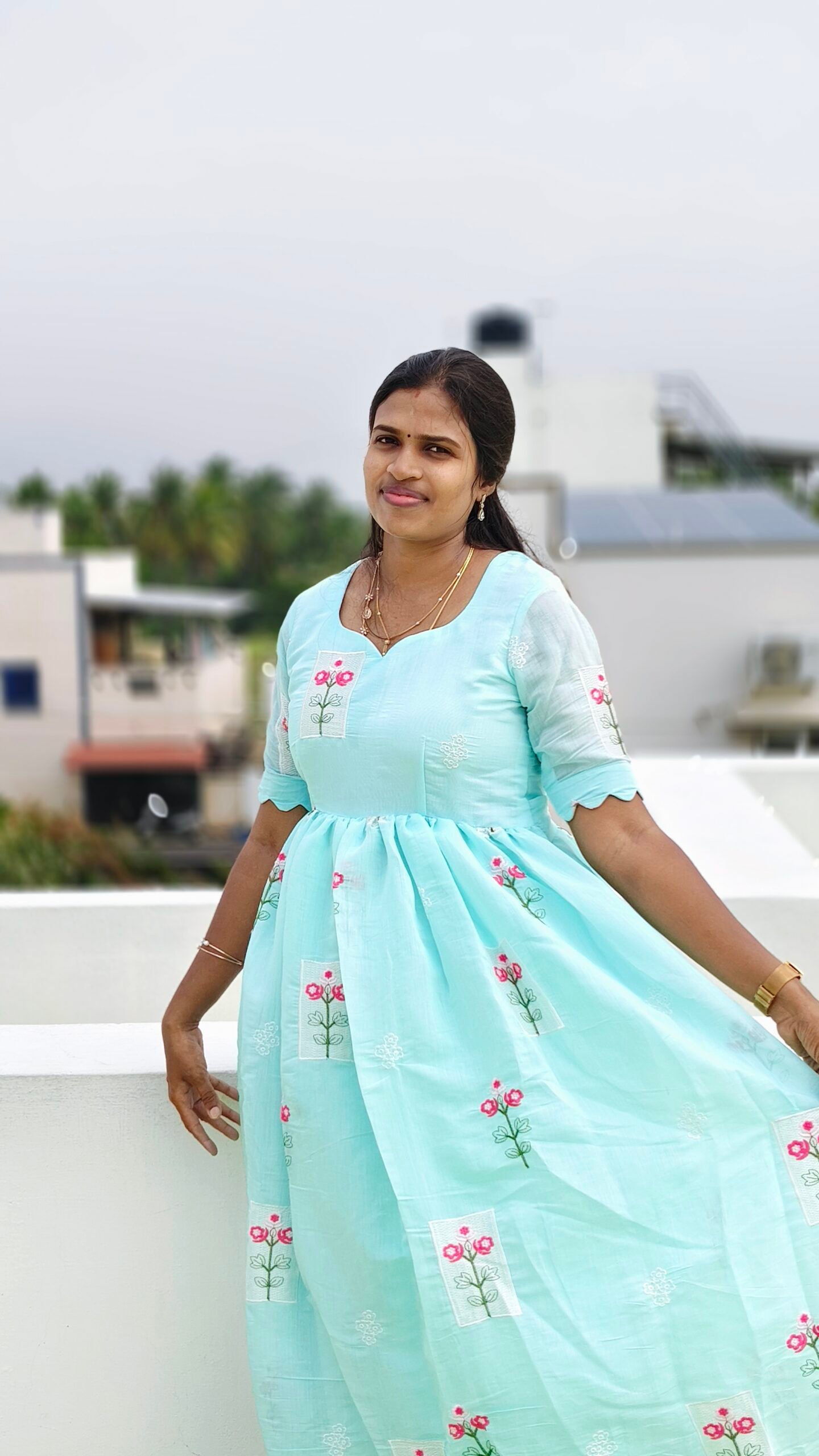 Mint Floral Embroidered Maxi Dress