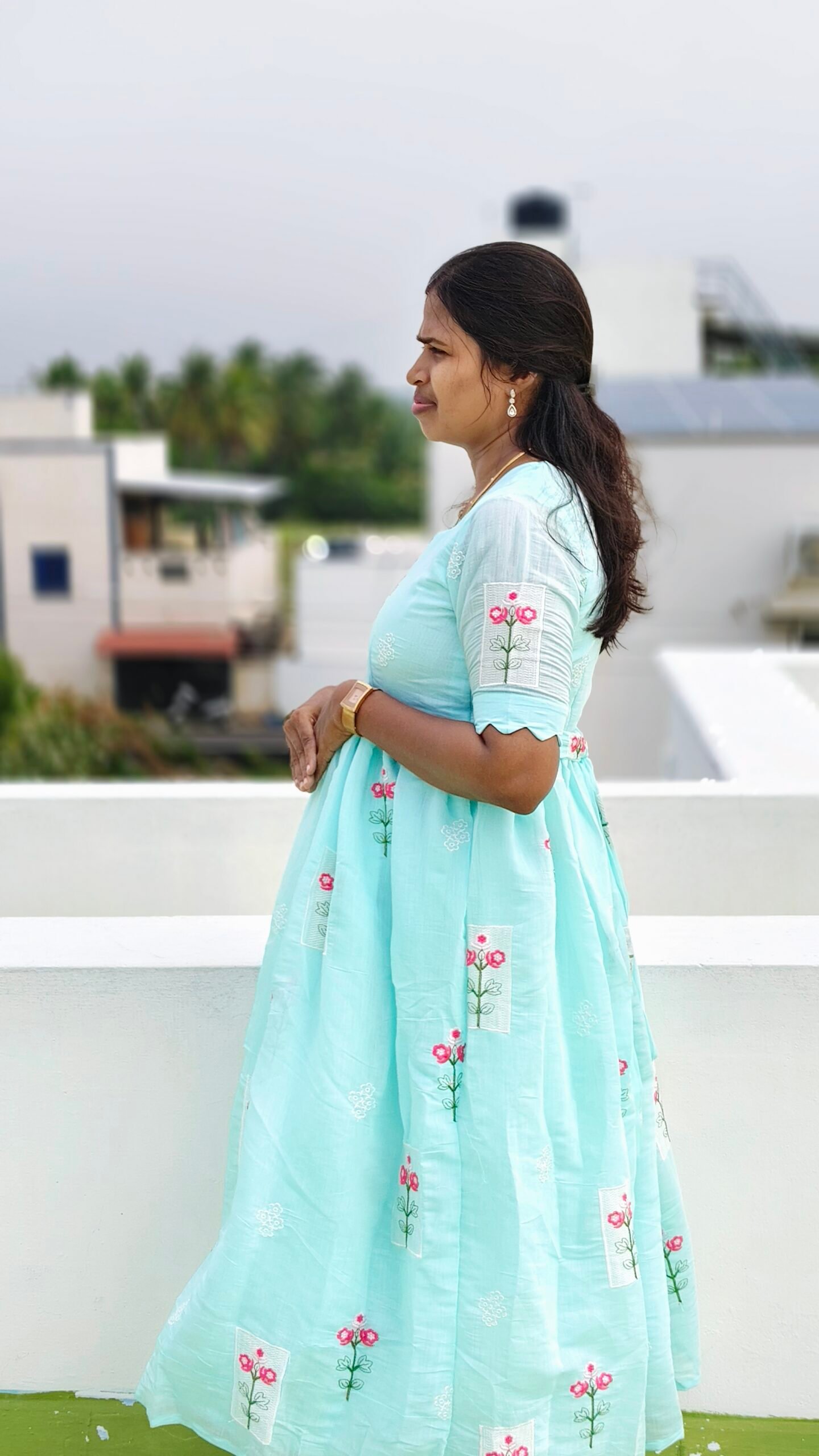 Mint Floral Embroidered Maxi Dress - Image 3